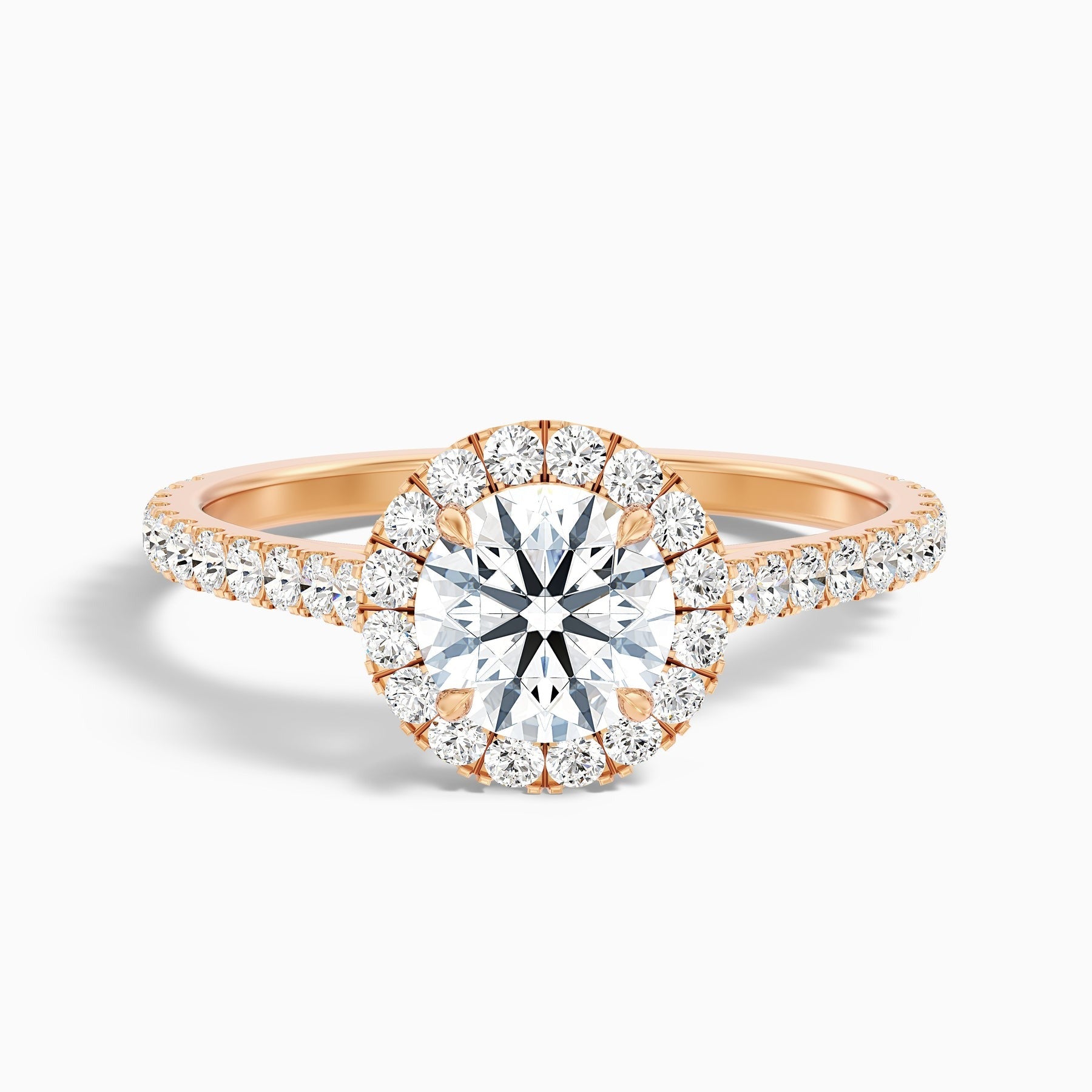 Noble 1 Carat Round Halo Pave Lab Grown Engagement Ring in 10k Rose Gold